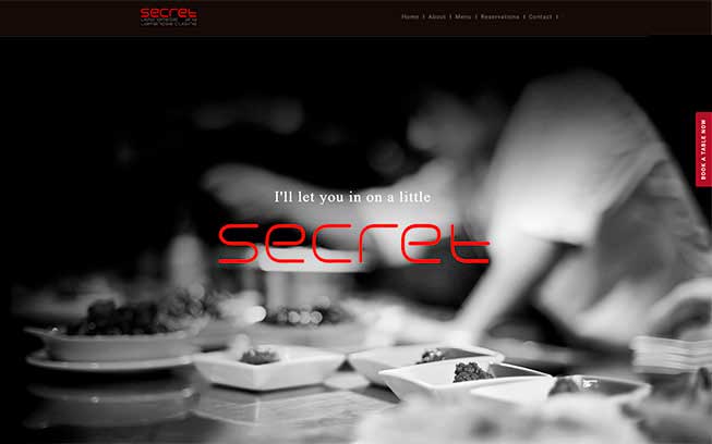 Home page of Secret Restaurant website.